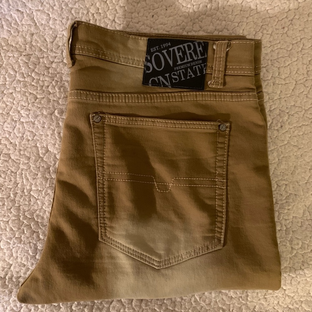 **Designer Jeans** Sovereign state brand, tan washed, 36/32,